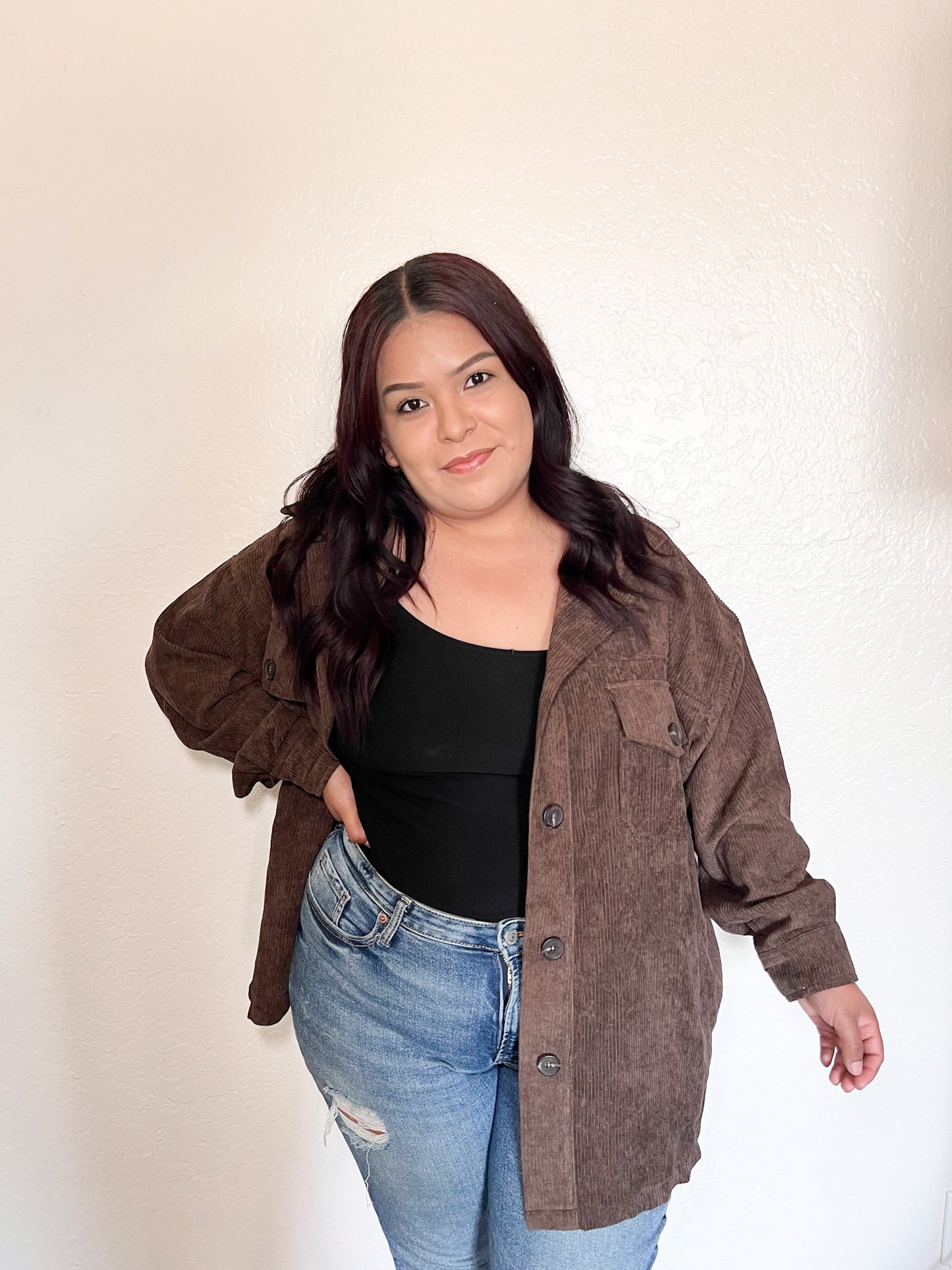 Oversized Corduroy Shacket - Brown