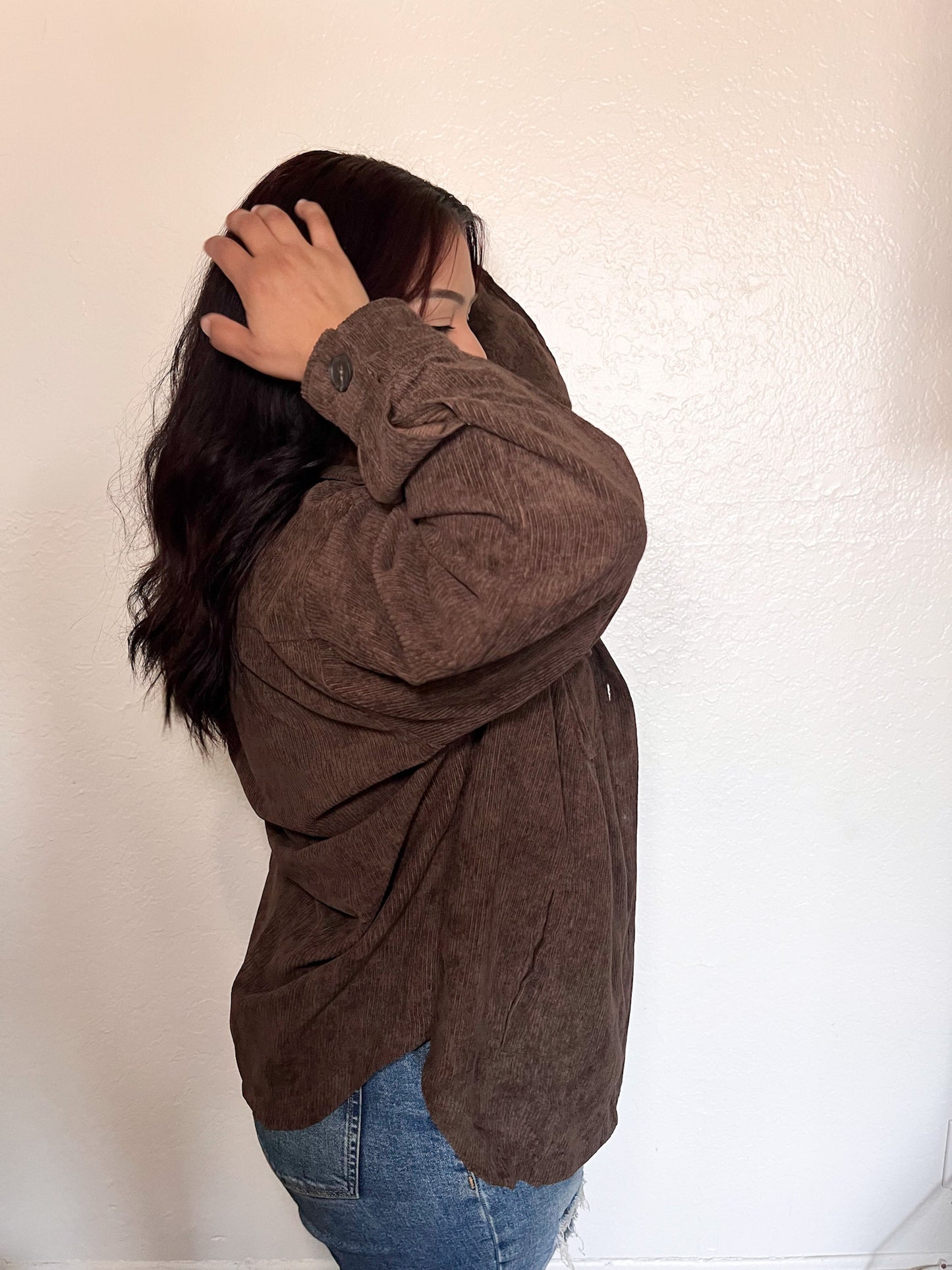 Oversized Corduroy Shacket - Brown