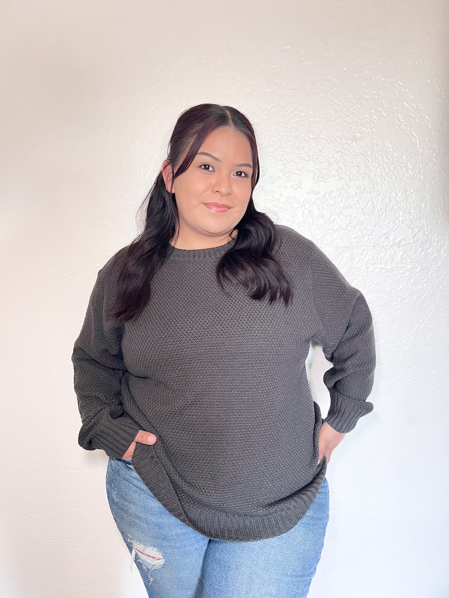 Knitted Crewneck- Charcoal