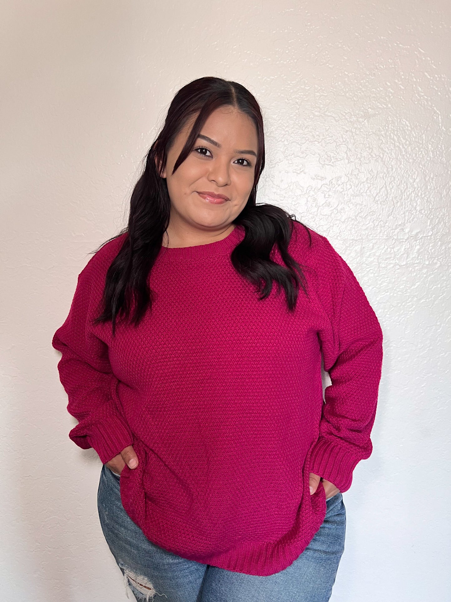 Knitted Crewneck- Barbie Pink