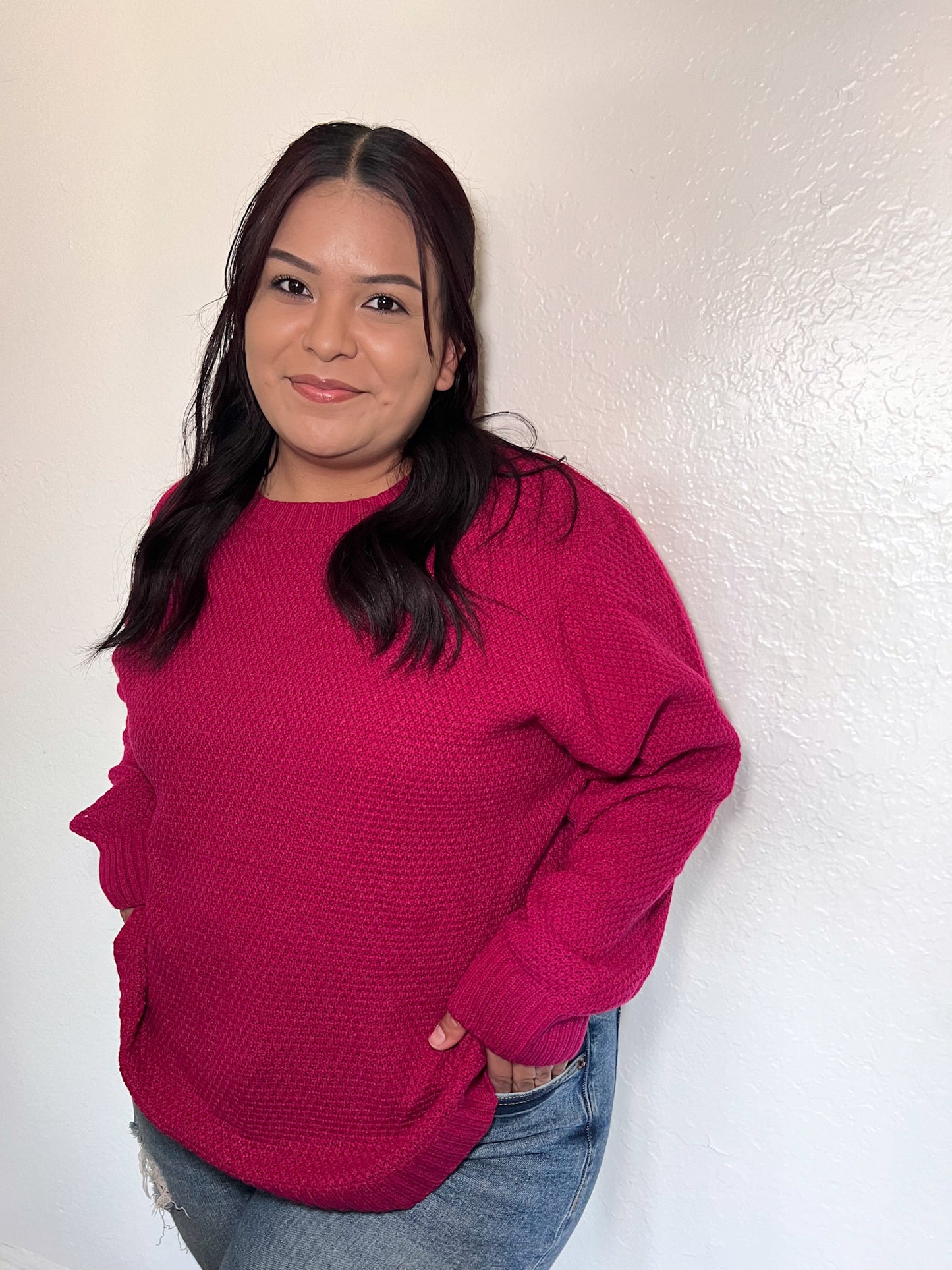 Knitted Crewneck- Barbie Pink