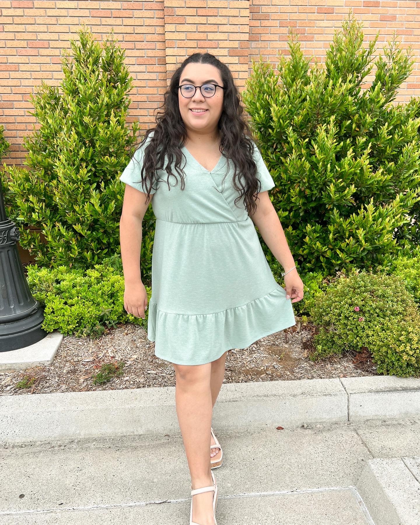 Sage Ruffle Mini Dress